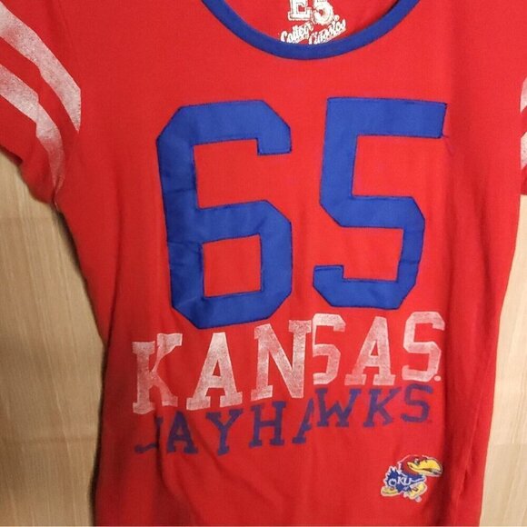 University Of Kansas E5 Red 65 Jayhawks Shirt Small - Picture 3 of 6